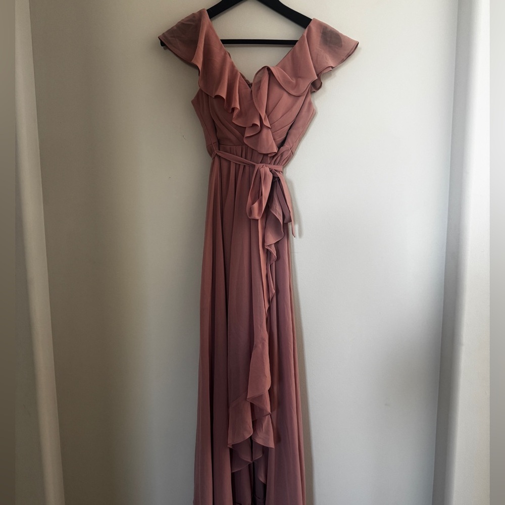 SHEIN Dusty Pink Ruffle Maxi Dress
